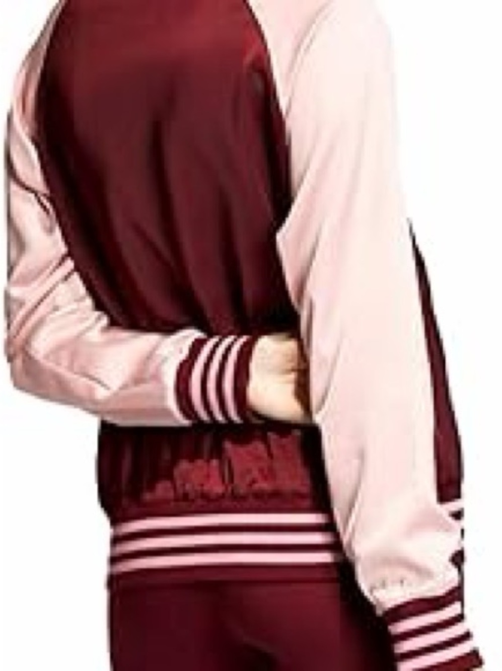 adidas Women's Burgundy and Light Pink Satin Bomber Jacket - Picture 2 of 4